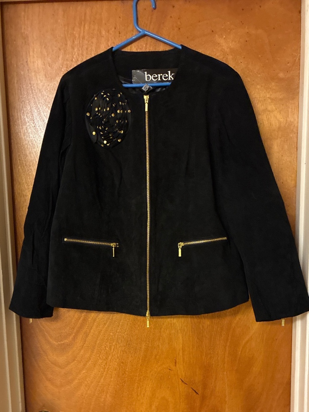 Berek Rose Ruffle Black Suede Leather Double Zipper Jacket